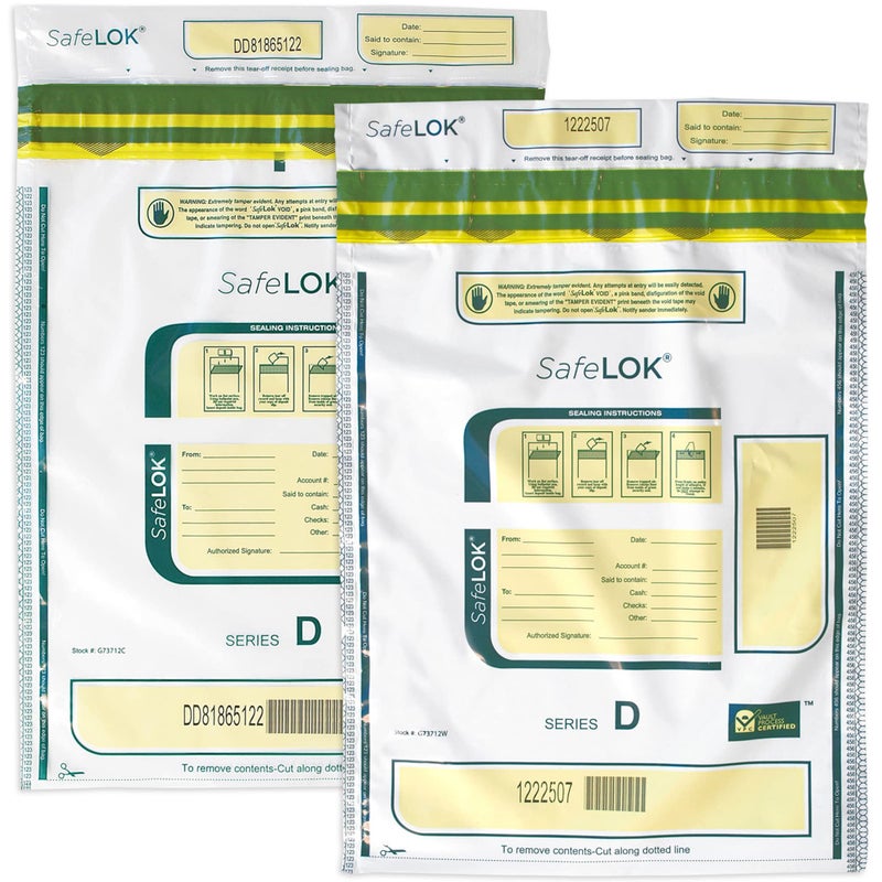 ControlTek SafeLok 12" x 16", Clear, 100 Bags, Tamper-Evident Deposit Bags for Cash Handling & Valuables, Moisture, Heat and Cold Sensitive Ink, Tear-off receipt + Large Barcodes 585093 - Image 1